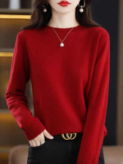 100% Merino Wool Crew Neckline Sweater Basic Old Money Style Sweater