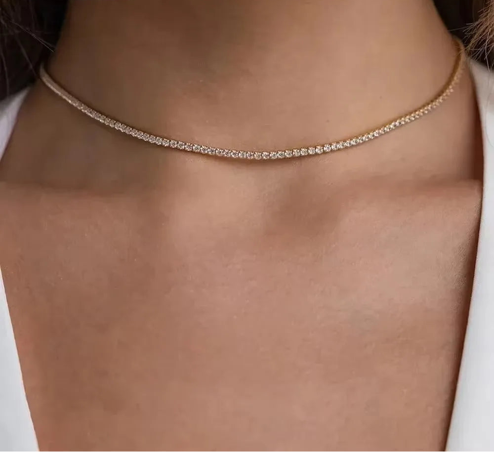 Moissanite Tennis Choker 18K Gold Pleated Necklace
