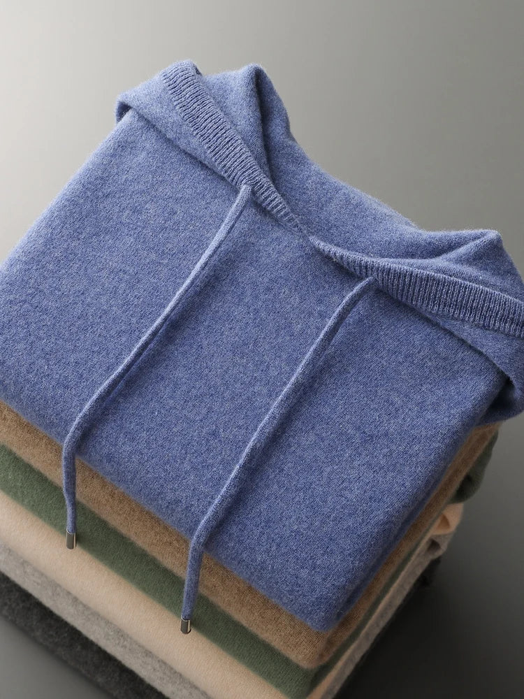 Men’s 100% Merino Wool Hooded Knit Pullover
