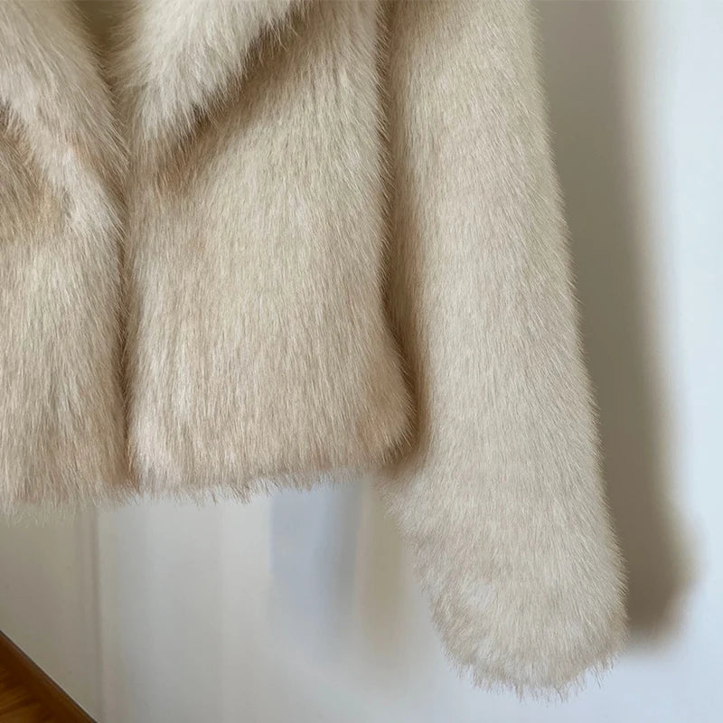 Cropped Fluffy Creamy White Fur Coat