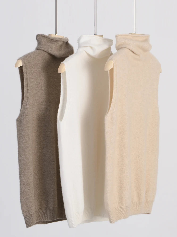 100% Merino Wool Sleeveless Turtleneck Basic Sweater