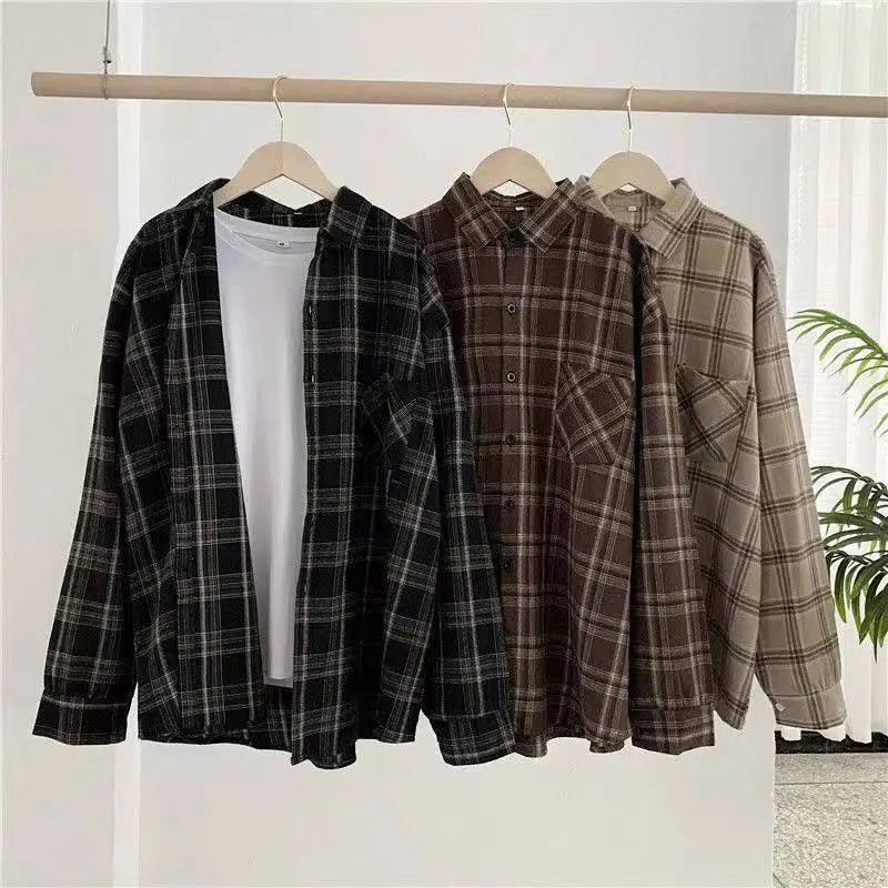 Women's Autumn Vintage Plaid Oversize Cotton Shirt