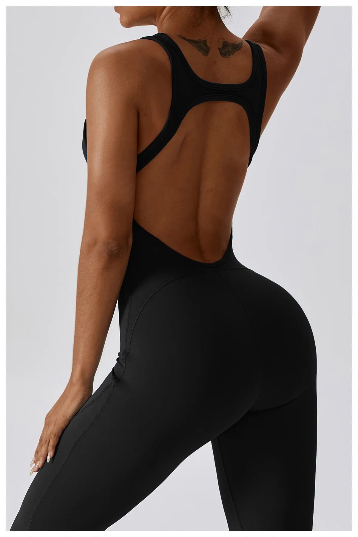 V Neckline Back Cut Out Flare Workout Jumpsuit