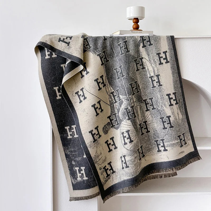 H Letter Cashmere Blend Winter Scarf Luxury Design Pashmina Scarf - Christmas Gift