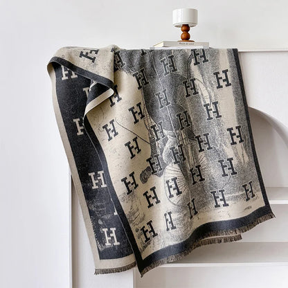 H Letter Cashmere Blend Winter Scarf Luxury Design Pashmina Scarf - Christmas Gift