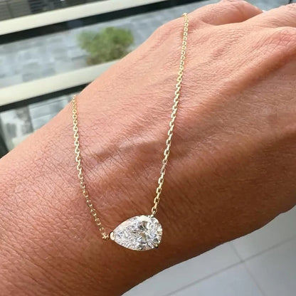 East-West Pear Cut Moissanite 18K Gold Plated Necklace – Christmas Gift for Her