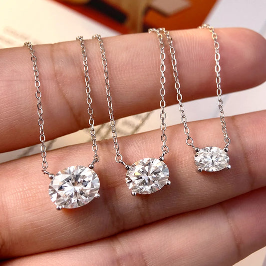 Oval Cut Solitaire Moissanite 18K Gold Plated Necklace – Christmas Gift for Her