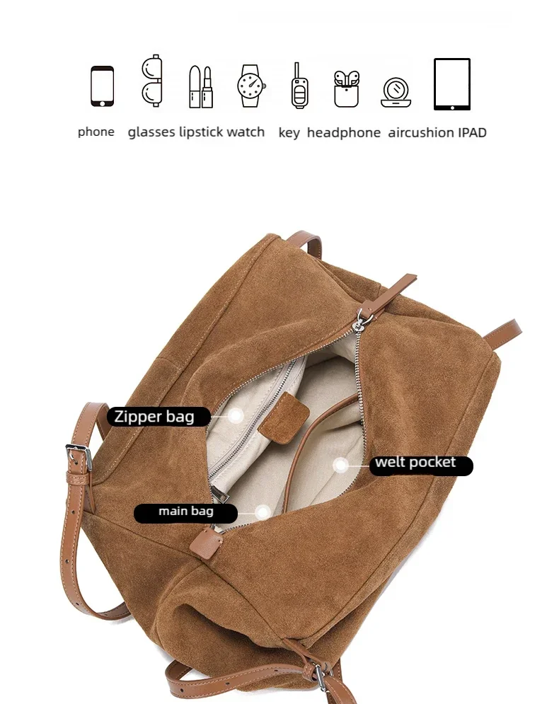 Genuine Leather Suede Large Shoulder Bag