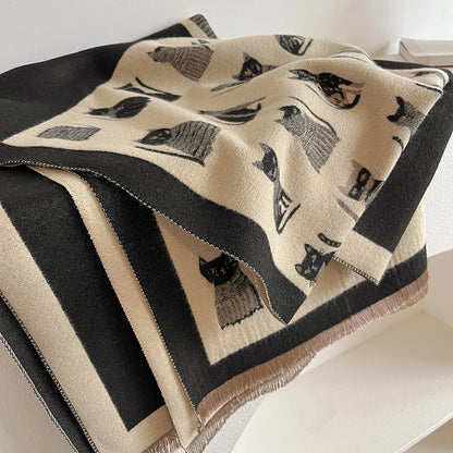 Luxury Cat Pattern Double-sided Pashmina Scarf