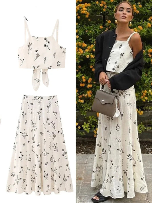 Floral Crop Top and A-Line Skirt Set