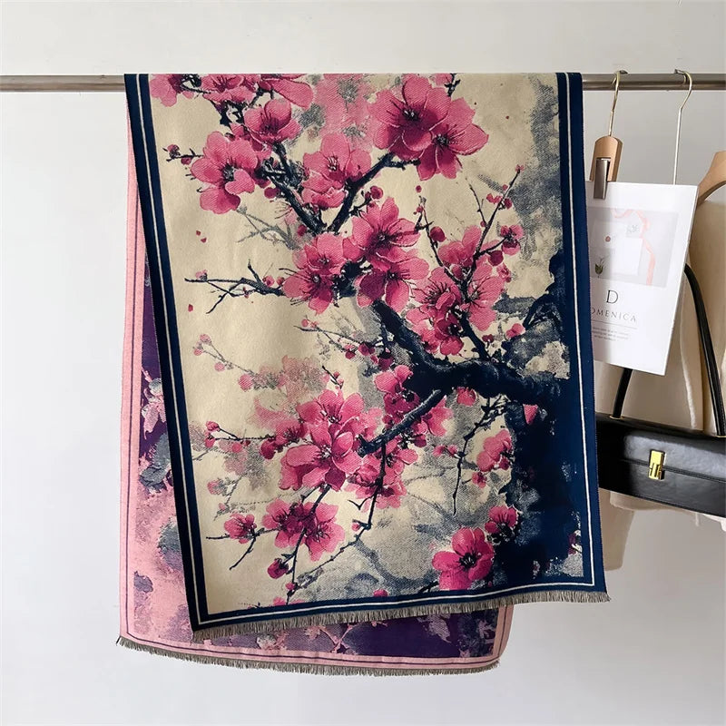 Luxury Floral Cashmere Double-Sided Pashmina Scarf