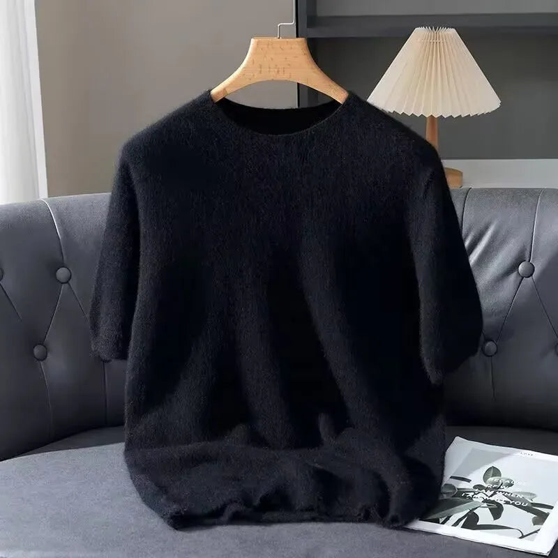 100% Mink Cashmere Round Neck Knitted T-Shirt Sweater