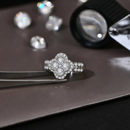 Clover Moissanite Ring 18k Gold Plated Four-Leaf Ring