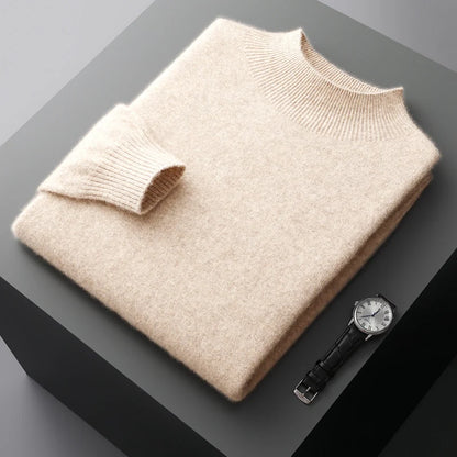 Men's 100% Merino Wool Mock Neck Pullover – Luxury Knit Sweater