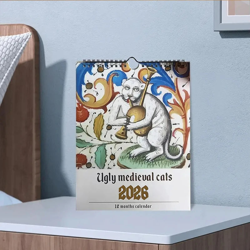 2026 Strange Medieval Cat Wall Calendar - Christmas Gift