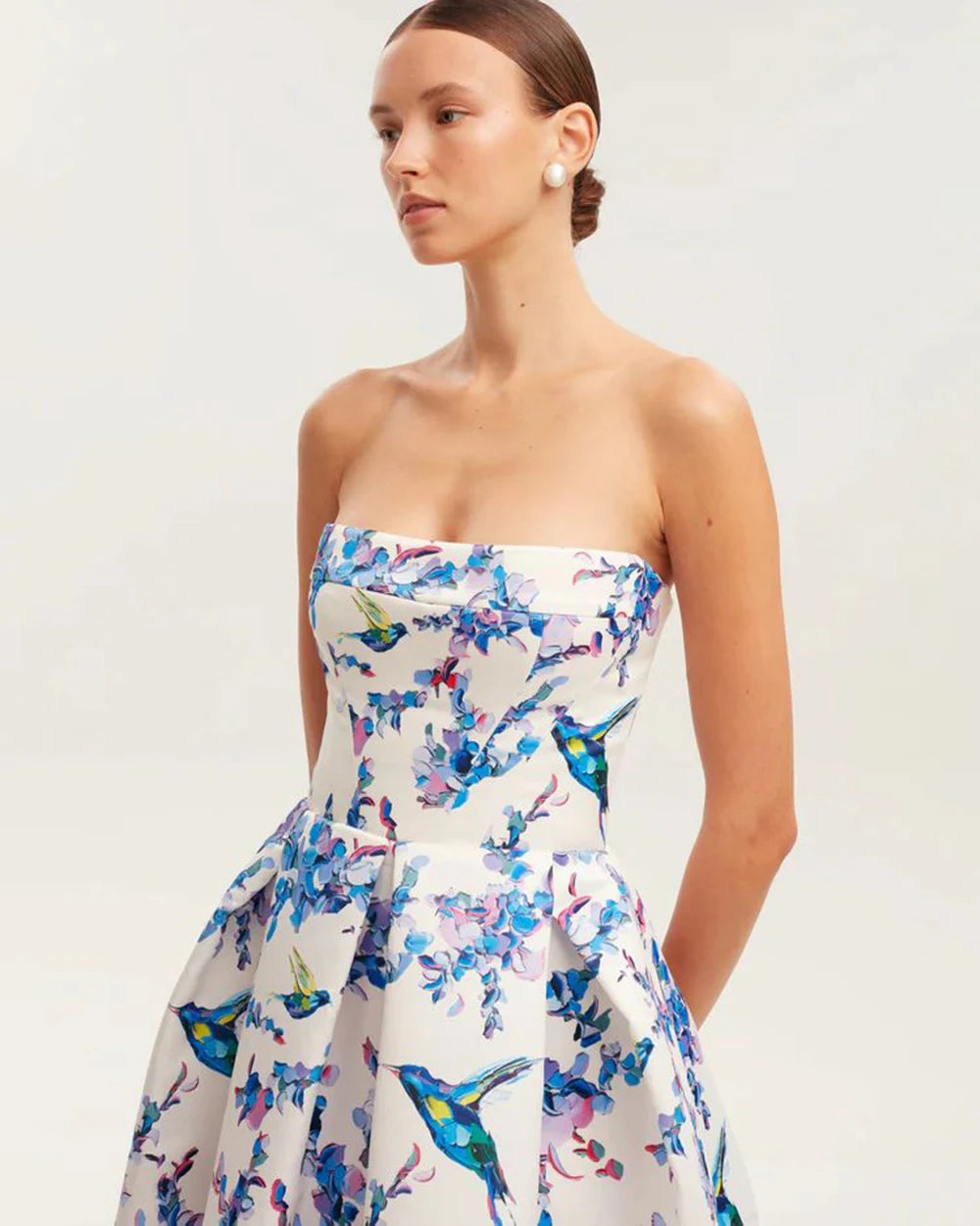 Strapless Floral Print A-Line Dress