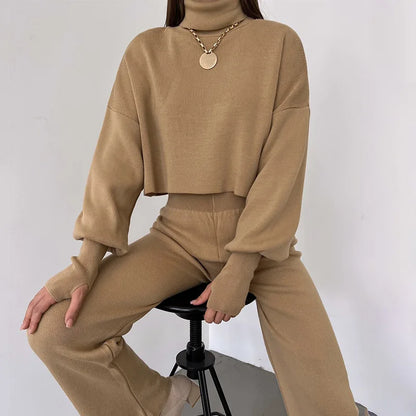 High Neckline Crop Top with Trousers Set