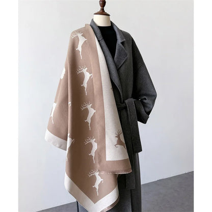 Luxury Cashmere Scarf - Deers Print Double-Sided Pashmina