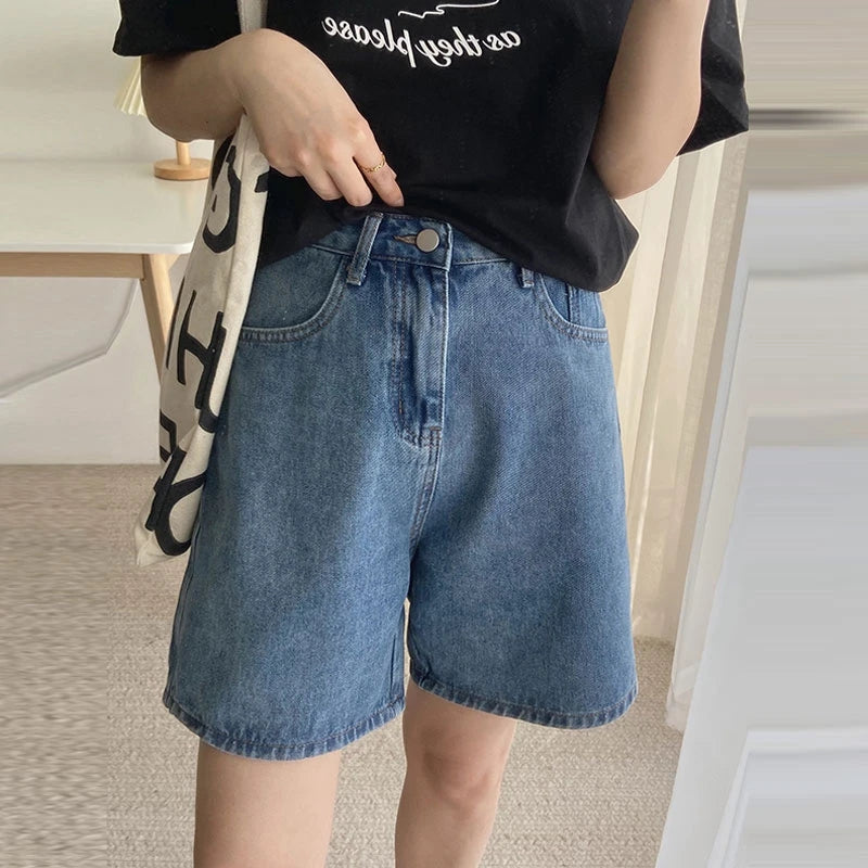 High Waist Wide Leg Denim Shorts