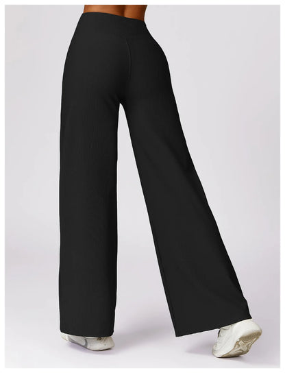 High Waist Wide Leg Striped Workout Trousers