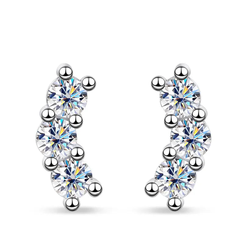 3-Stone Moissanite Stud Earrings – 18K Gold Plated, Gift for Her