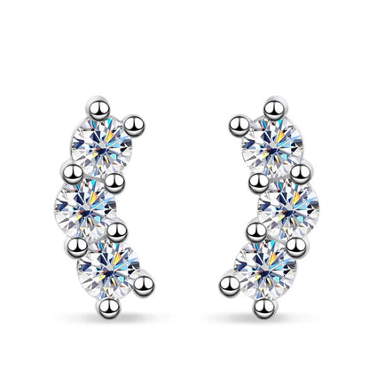 3-Stone Moissanite Stud Earrings – 18K Gold Plated, Gift for Her