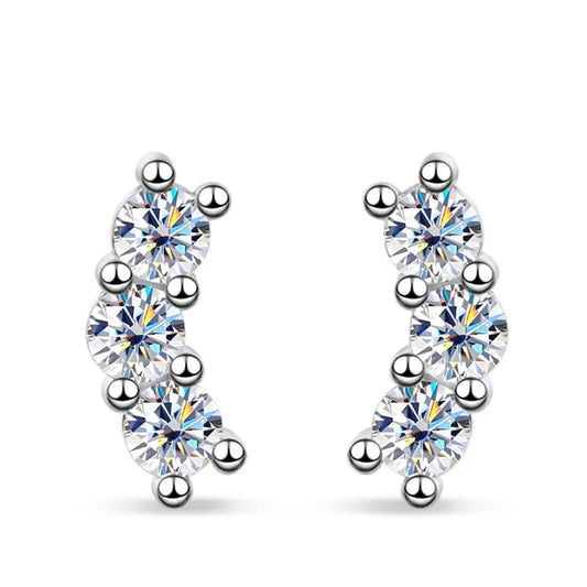 3-Stone Moissanite Stud Earrings – 18K Gold Plated, Gift for Her