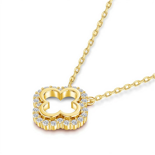 Four Leaf Clover Loop Moissanite 18K Gold Plated Necklace - Gift for Her