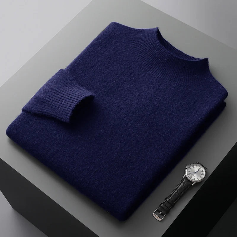 Men's 100% Merino Wool Mock Neck Pullover – Luxury Knit Sweater