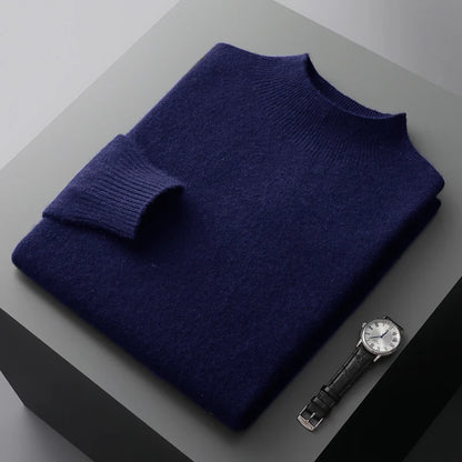 Men's 100% Merino Wool Mock Neck Pullover – Luxury Knit Sweater