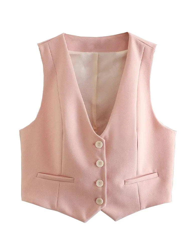 Light Pink Vest and Wide Leg Trousers Suit