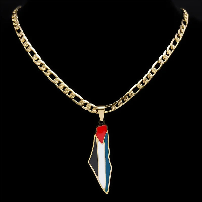 Stainless Steel Palestine Flag Pendant Necklace