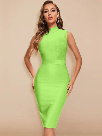 Sleeveless High Neck Bandage Midi Dress
