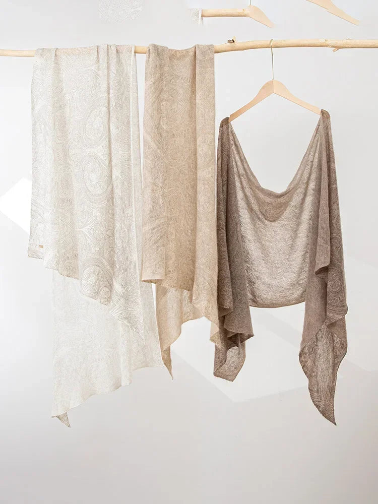 100% Baby Cashmere Paisley Eco-Printed Luxury Scarf