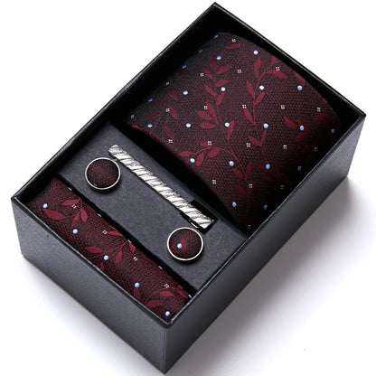 5 Pcs Business Tie Set Handkerchief, Cufflinks, Tie and Clip