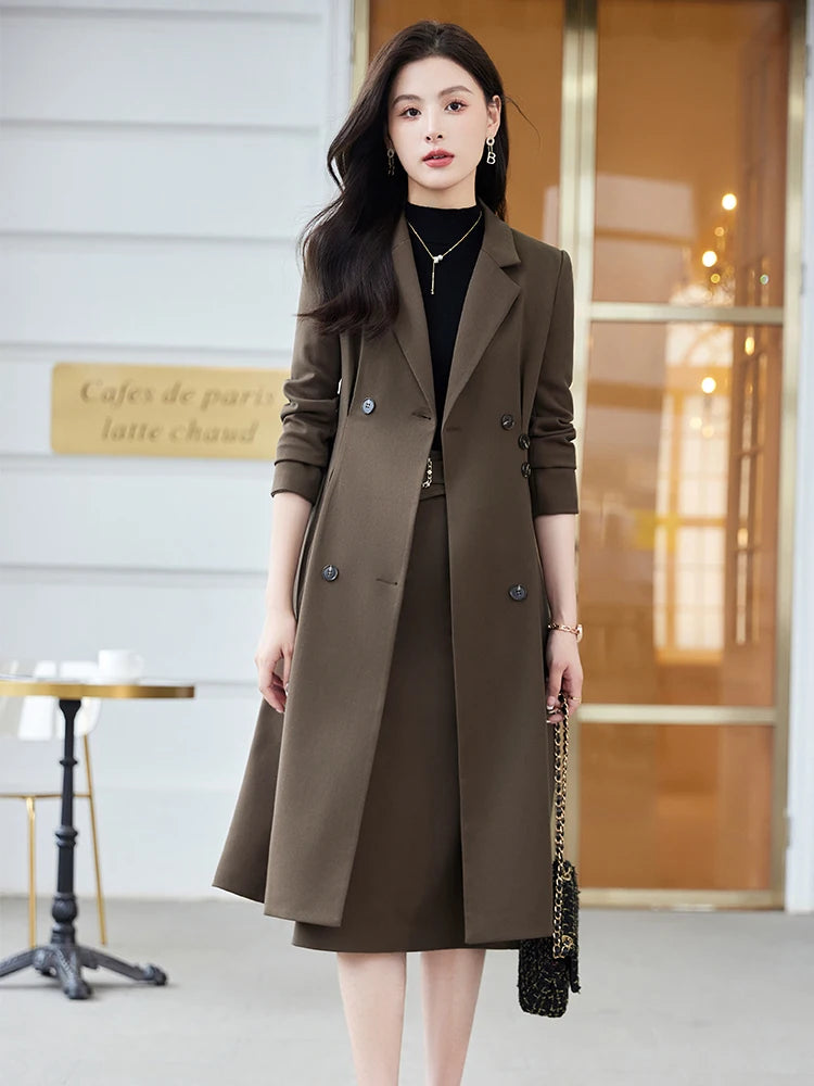 Women's Long Blazer and Pencil Skirt Formal Suit