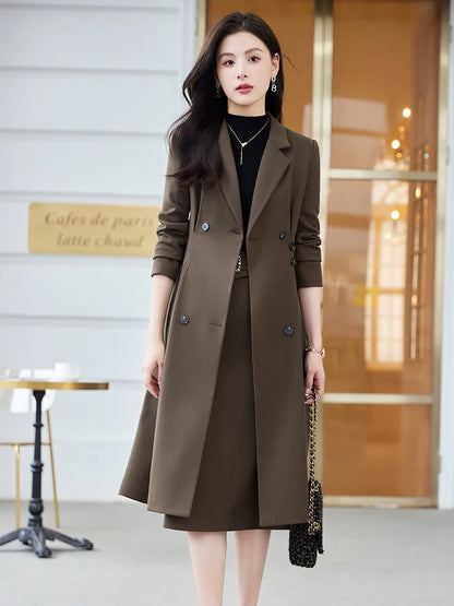 Women's Long Blazer and Pencil Skirt Formal Suit