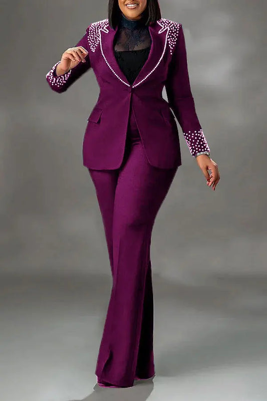 Women’s Pearl-Embellished Single-Button Suit