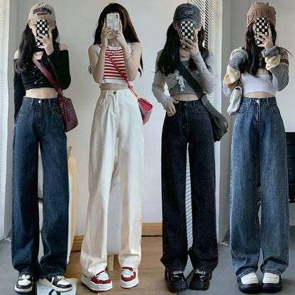 High Waist Straight Leg Denim Trousers