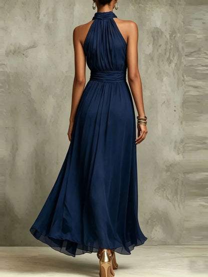 Chiffon Halter Neck A-Line Maxi Dress