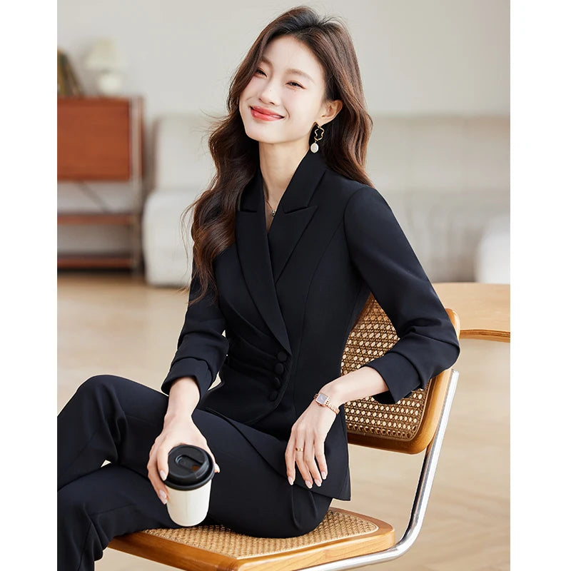 Women’s Slim Fit Pantsuit – Single Breasted Blazer & Ankle-Length Trousers