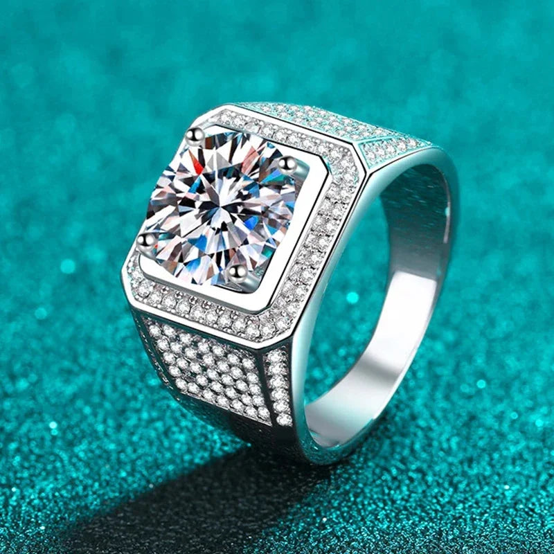 White Gold Plated 10-Carat Moissanite Men's Ring - Men's Wedding Ring