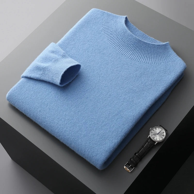 Men's 100% Merino Wool Mock Neck Pullover – Luxury Knit Sweater