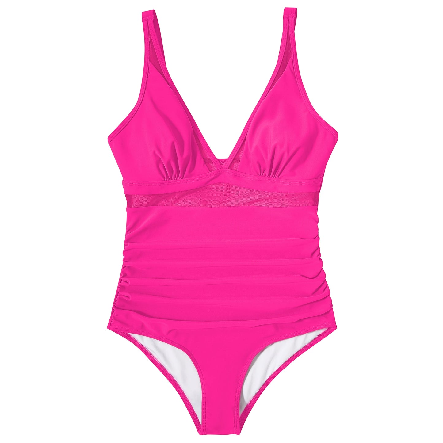 V Neckline Mesh Details Full Coverage Swimsuit