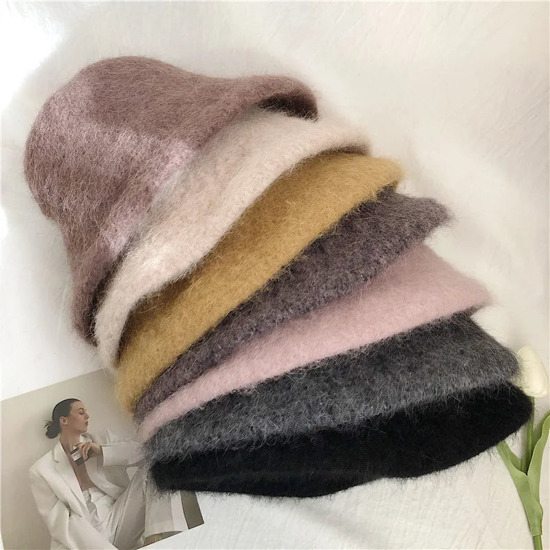Rabbit Fur Winter Women's Bucket Hat - Gift for Her