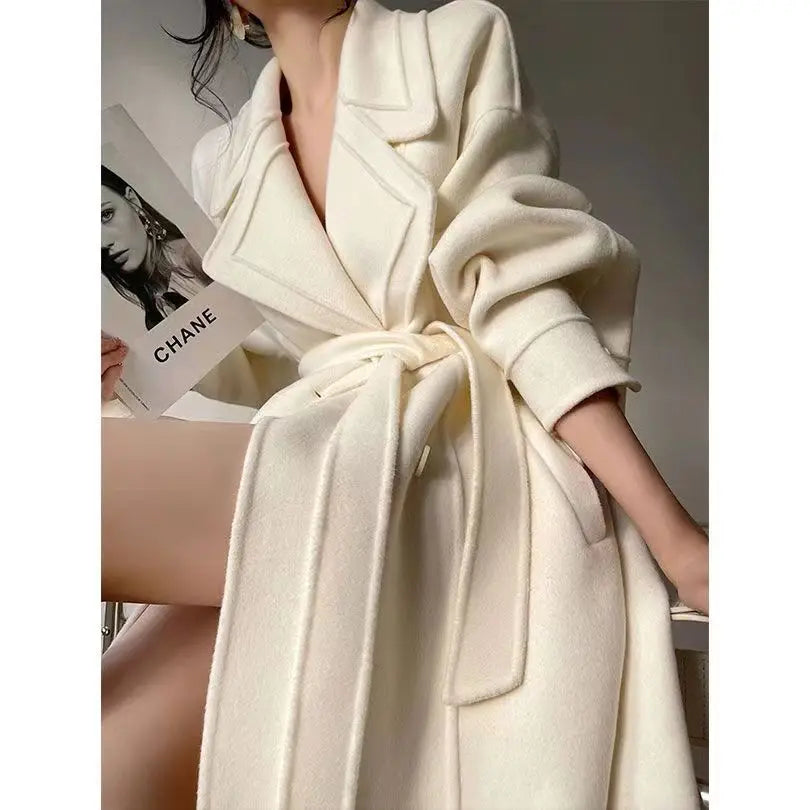 Woolen Ivory Long Overcoat