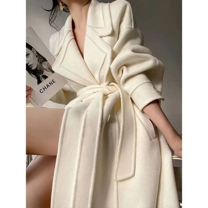 Woolen Ivory Long Overcoat