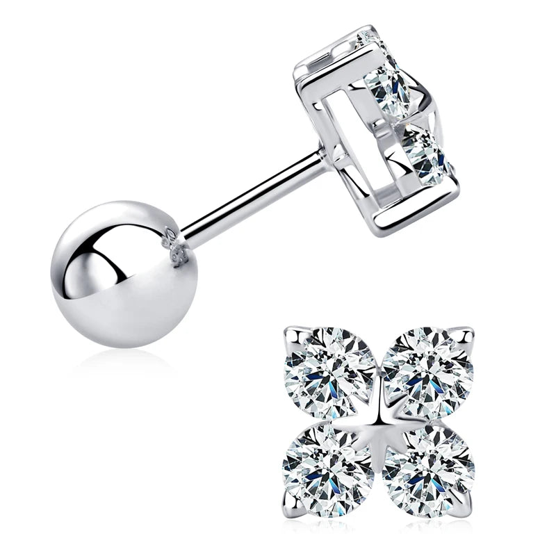 Four Leaf Clover Moissanite Stud Earrings - Christmas Gift For Her