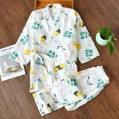 100% Cotton Short Sleeve Kimono Pajama Set