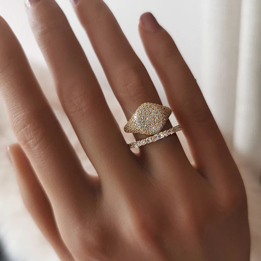 18K Gold Plated Full Moissanite Pinky Ring